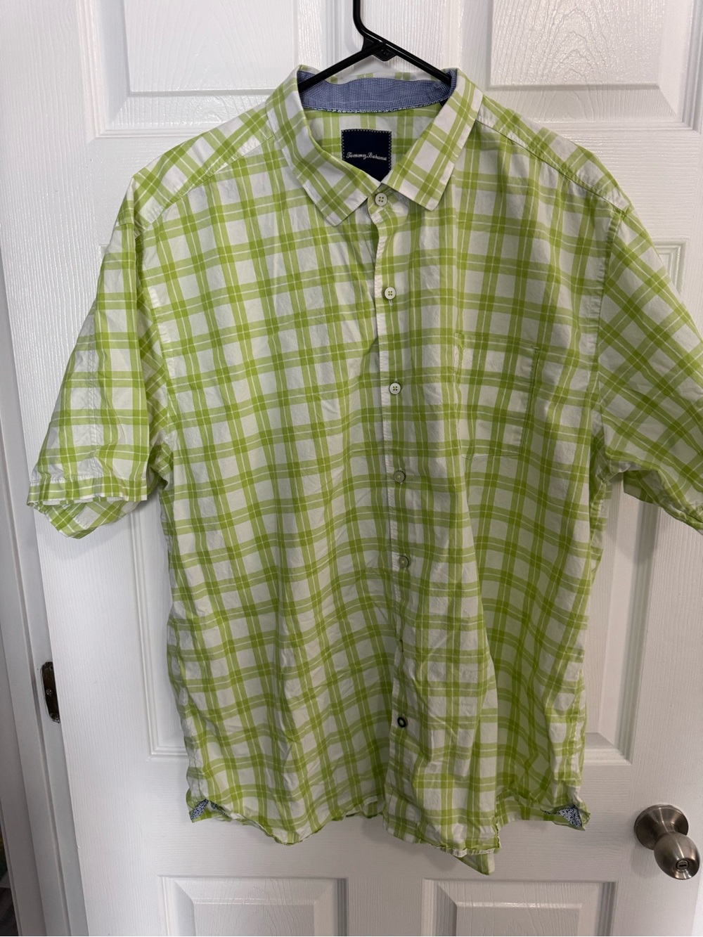 Tommy Bahama Green and White Plaid Short-Sleeve Shirt Size XXL